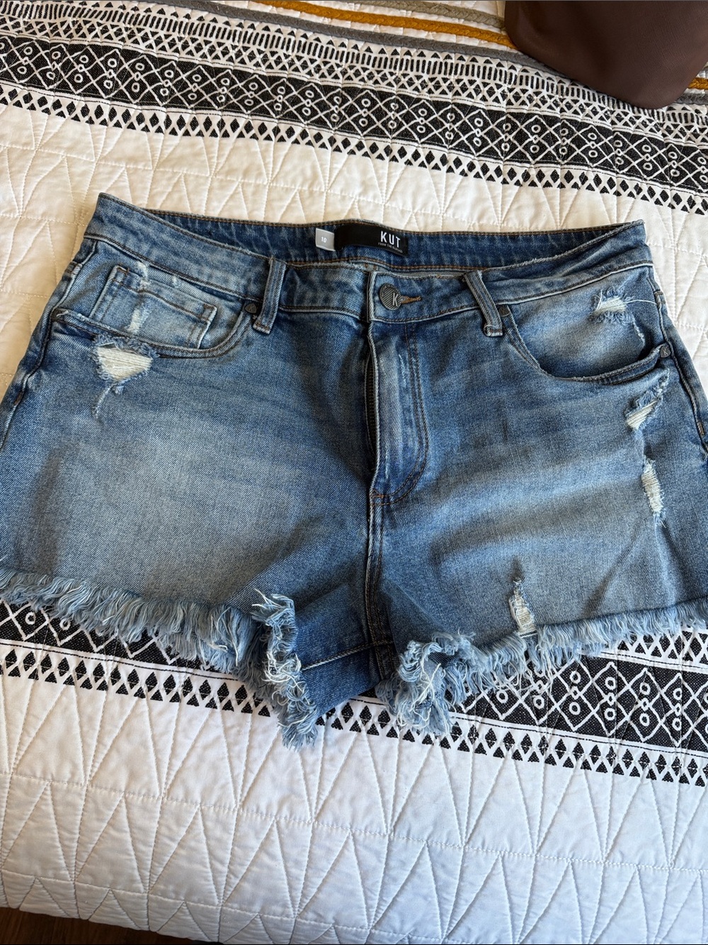 Kut from the Kloth Light Blue Distressed Frayed Denim Shorts